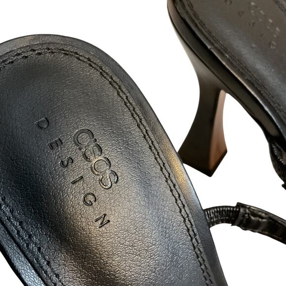 ASOS Sandals SZ 7 Black Leather Slide Square Toe High Square Heels - Picture 3 of 14